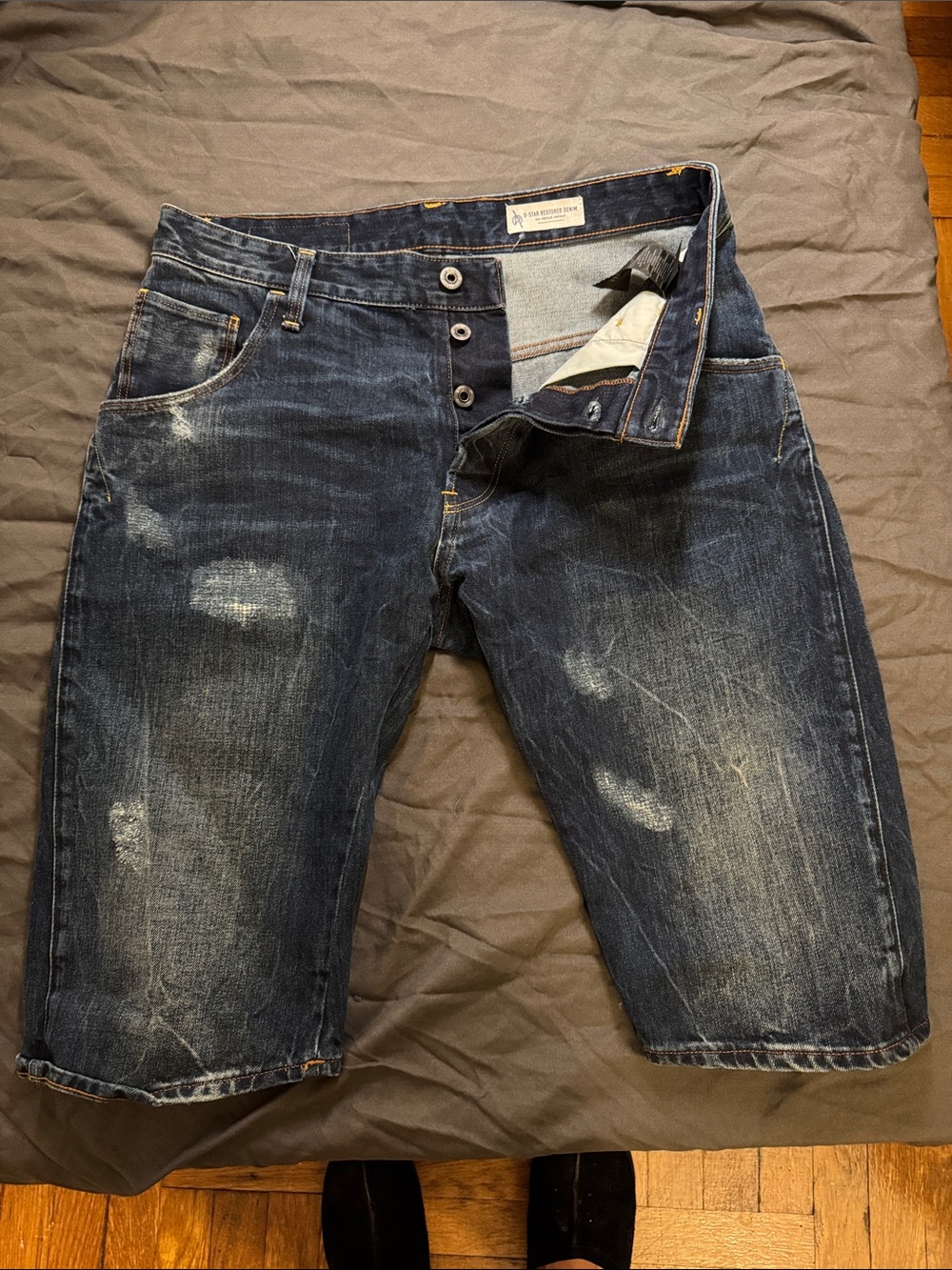 G-Star Dark Blue Restored Denim Shorts